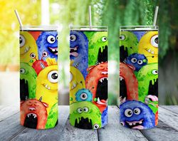 monsters tumbler, monsters straight tapered wrap skinny tumbler, funny monsters wrap seamless skinny tumbler