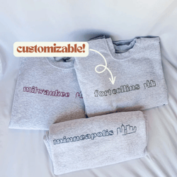 custom hand embroidered retro minimalist cityscape sweatshirt