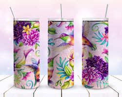 glitter hummingbirds tumbler, hummingbirds straight skinny tumbler, glitter hummingbirds wrap seamless skinny tumbler