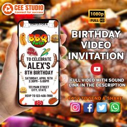 bbq video invitation, barbeque grilling party video invite, canva template, digital invite, instant access, editable