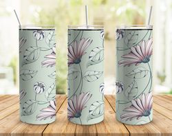 green pink floral tumbler, green pink floral straight skinny tumbler, green pink floral wrap seamless skinny tumbler