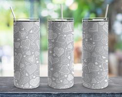 grey love hearts tumbler, grey love hearts straight skinny tumbler, grey love hearts wrap seamless skinny tumbler