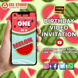 one in a melon video invitation, one in a melon birthday video invitation, melon kids birthday invitation video, melon