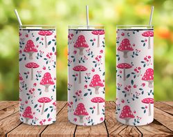 hippie fairy mushrooms tumbler, mushrooms straight skinny tumbler, hippie fairy mushrooms wrap seamless skinny tumbler