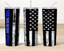 back the blue american flag on a seamless tumbler, american flag on a seamless skinny tumbler