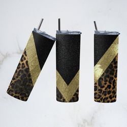 black leopard tumbler,black glitter leopard straight skinny tumbler,split leopard sublimation wrap skinny tumbler