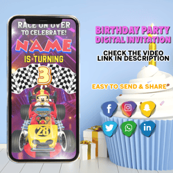 mickey roadster racers animated video invitation for birthday party with a child's photo, mickey racers invitation