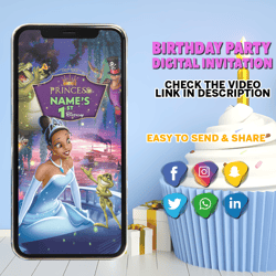 princess tiana video invitation, birthday animated invitation