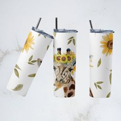 giraffe flower tumbler, giraffe flower straight skinny tumbler, giraffe flower sublimation wrap skinny tumbler