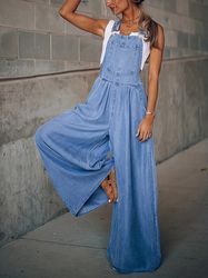 loose sleeveless denim jumpsuits casual adjustable shoulder strap denim suspenders trousers