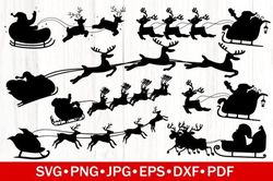 santa sleigh silhouettes bundle | svg santa sleigh silhouettes bundle | svg