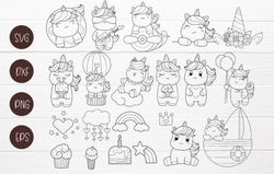 21 unicorn cartoon bundle svg cut file, 21 unicorn cartoon bundle svg cut file,