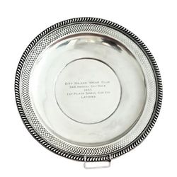 sterling silver serving round tray plate original made by arrowsmith u.s.a. 1950s diameter cm 29 weights 334 grams cente