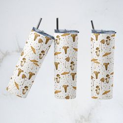 mushrooms tumbler, mushrooms straight tapered wrap skinny tumbler, mushrooms sublimation wrap skinny tumbler