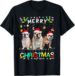 merry christmas bulldog shirt santa hat lights xmas funny t-shirt