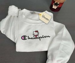 hello kitty x champion embroidered sweatshirt, anime embroidered sweatshirt, anime embroidered crewneck