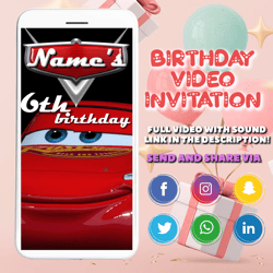 cars invitation birthday video invitation cars kid personalized birthday custom video birthday invitation boy party