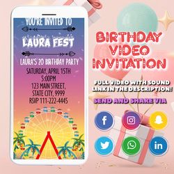 festival video invitation, ferris wheel party video invite, canva template, digital invite, instant access, editable