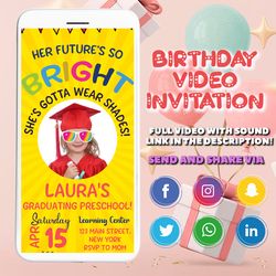 graduation video invitation, future so bright video invite, canva template, digital invite, instant access, editable