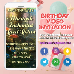 enchanted forest video invitation, magic fairy video invite, canva template, digital invite, instant access, editable