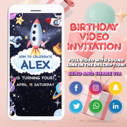 space birthday invitation video, space astronaut invitation, birthday astronaut, outer space birthday video invitation