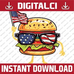 Burger Sunglasses American Flag USA 4th Of July Png, Sunglasses American Flag Png, Independence Day Png, Digital