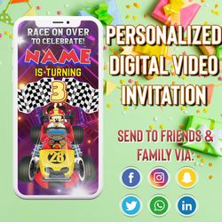 mickey roadster racers animated video invitation for birthday party with a child's photo, mickey racers invitation