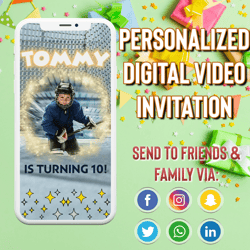 hockey birthday video invitation, hockey evite, hockey theme party, sports theme birthday, any age, video evite, boys