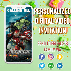 avengers birthday invitation, superhero birthday invitation, superhero invite, superhero birthday party video, avengers