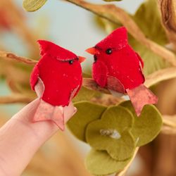 miniature artificial cardinal mushroom birds