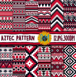 aztec digital papers aztec seamless pattern - ikat geometric - black red