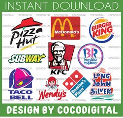 logo fashion brand bunlde: mcdonald's svg, kentucky fried chicken svg, kfc svg, taco bell svg, pizza hut svg, burger