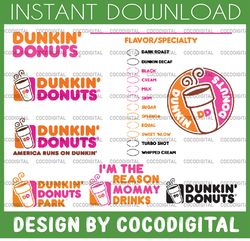 dunkin' donuts bundle svg, dunkin' donuts coffee cup inspired - svg, png, jpg - ready to use, instant download
