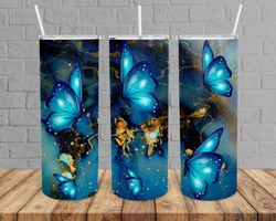 blue marble butterfly tumbler, blue marble butterfly skinny tumbler