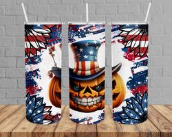 halloween 4th of july tumbler, pumpkin 4th july tumbler, halloween skinny tumbler