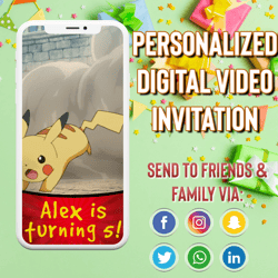 pokemon pikachu video invitation, pokemon pikachu invite, pokemon pikachu birthday, personalized video invitation