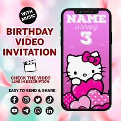 kitty video invitation, birthday party, video invite