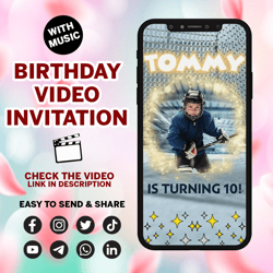hockey birthday video invitation, hockey evite, hockey theme party, sports theme birthday, any age, video evite, boys