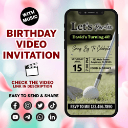 animated golf themed video birthday party invitation, simple diy editable template send via text, let's par-tee men