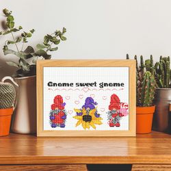 cross stitch pattern  gnome sweet gnome simple cross stitch