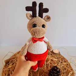 crochet deer, crochet deer stuffed, crochet deer toy, christmas reindeer, plush reindeer, plush deer, plush  toy moose