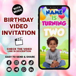 customized add your baby's picture video birthday invitation canva template : diy custom handmade digital download