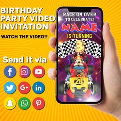 mickey roadster racers animated video invitation for birthday party with a child's photo, mickey racers invitation