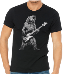 bear playing bass guitar shirt | mens animal playing guitar tshirt | music tee | mens graphic t shirts