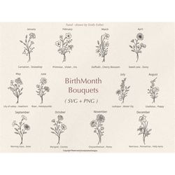 birthmonth svg bundle | flower bouquet svg | birth flower svg | floral svg | botanical svg | rose svg | daisy svg | popp
