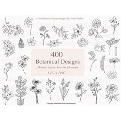 400 botanical svg bundle | floral svg | flower svg | botanical clipart | flower clipart | wildflower svg | lineart svg |