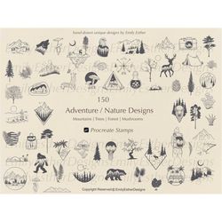 procreate adventure stamps | procreate nature stamps | procreate mountain brushet | travel stamps | camping brushes| pro