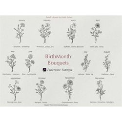 birthmonth flower bouquet stamps| flower bouquets |procreate flower stamps |procreate birthmonth flowers | procreate bru