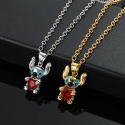 stitch necklace disney lilo & stitch luxurious love heart zircon crystal pendant necklace women y2k jewelry