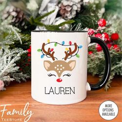 reindeer face mug - personalized christmas mug - secret santa gift - custom name  mug - funny christmas gift